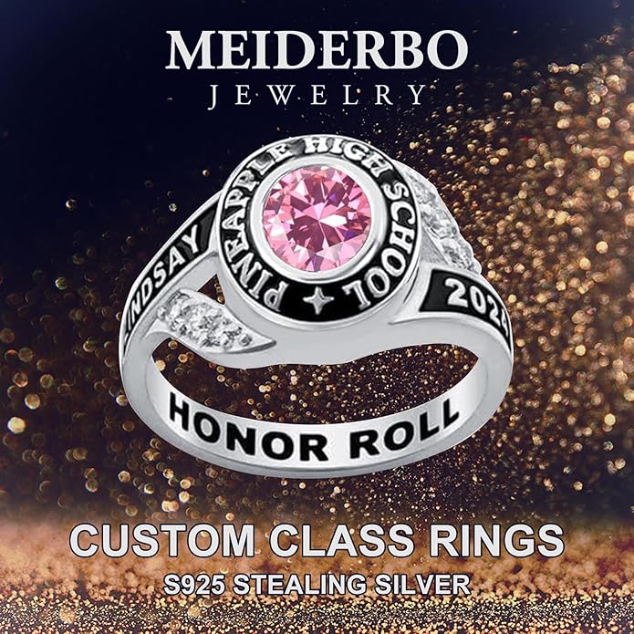 Custom Class Ring 925 Sterling Silver Birthstone Customized Personalized High School College University Women's Class Ring Graduation Gifts