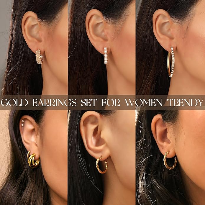 10 Pairs Chunky Gold Earrings for Women, Hypoallergenic Statement Hoops Earring for Multipack, Trendy Gold Chunky Hoop Earrings Jewelry for Gift