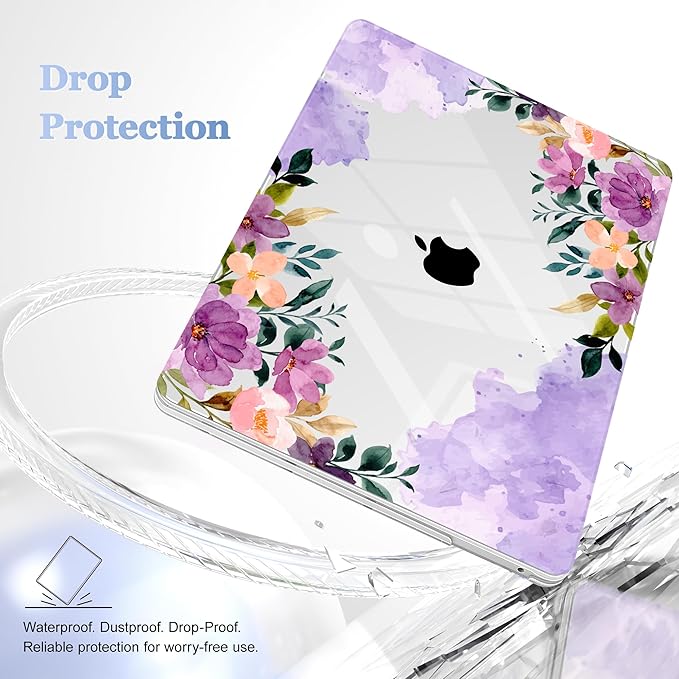Case for MacBook Pro 13 inch with/Without Touch Bar (2016-2022, M2 A2338 M1 A2289 A2251 A2159 A1989 A1706 A1708), Hard Shell + Keyboard Cover + Dust Plug - Purple Flower