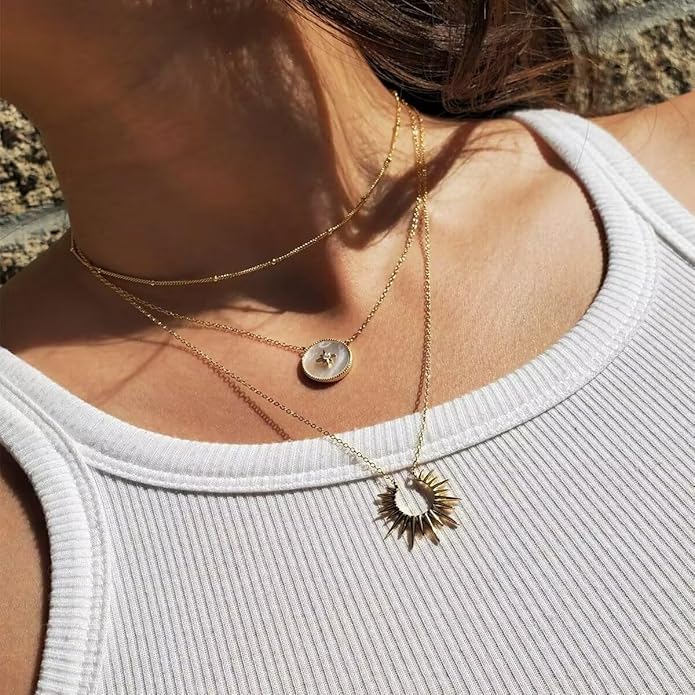 Star & Pixie Dust boho minimalist sun pendant necklace geometric radiant design, Spiritual Jewelry, 18K Gold Plated Necklace for Women, Hypoallergenic, Tarnish Resistant, Minimalist Dainty Jewelry, Gift for Her