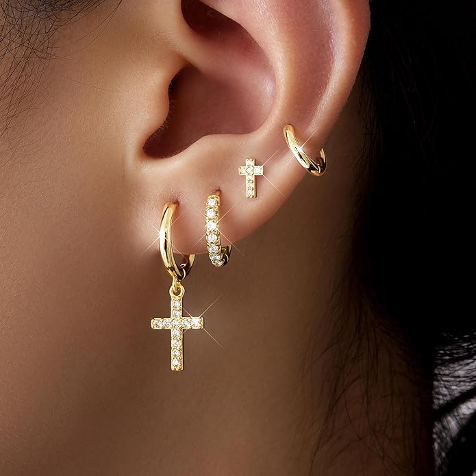 Small Gold Huggie Hoop Earrings Set for Women Men Hypoallergenic 14K Plated Stack Cartilage Earrings, Multiple Piercing Lightweight Mini Thin Cute Dainty Trendy Jewelry Set Christmas Gifts for Women