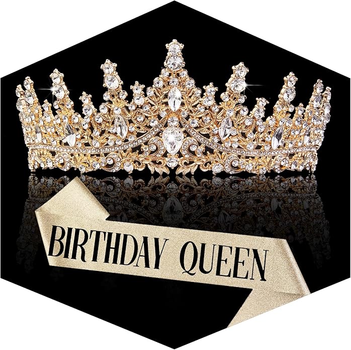 Gold Crown for Women Crystal Princess Tiaras Rhinestone Queen Headband Wedding Bridal Hair Accessories Birthday Prom Pageant Party Coming of Age Ceremony Photo Props