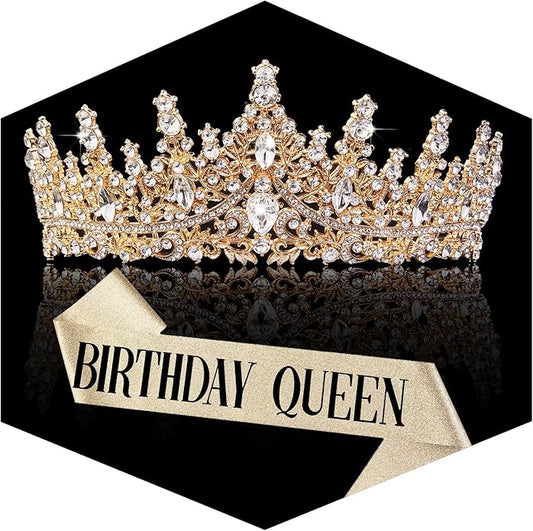 Gold Crown for Women Crystal Princess Tiaras Rhinestone Queen Headband Wedding Bridal Hair Accessories Birthday Prom Pageant Party Coming of Age Ceremony Photo Props