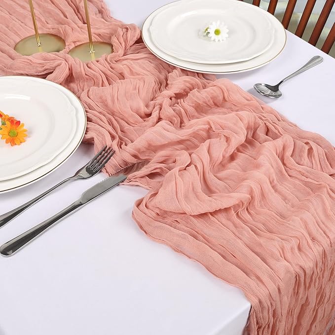 12 Pack Peach Cheesecloth Table Runner 10FT Boho Cheese Cloths Gauze Fabric Table Runners 120 Inch Rustic Sheer for Wedding Birthday Party Baby Shower Centerpiece Home Decorations
