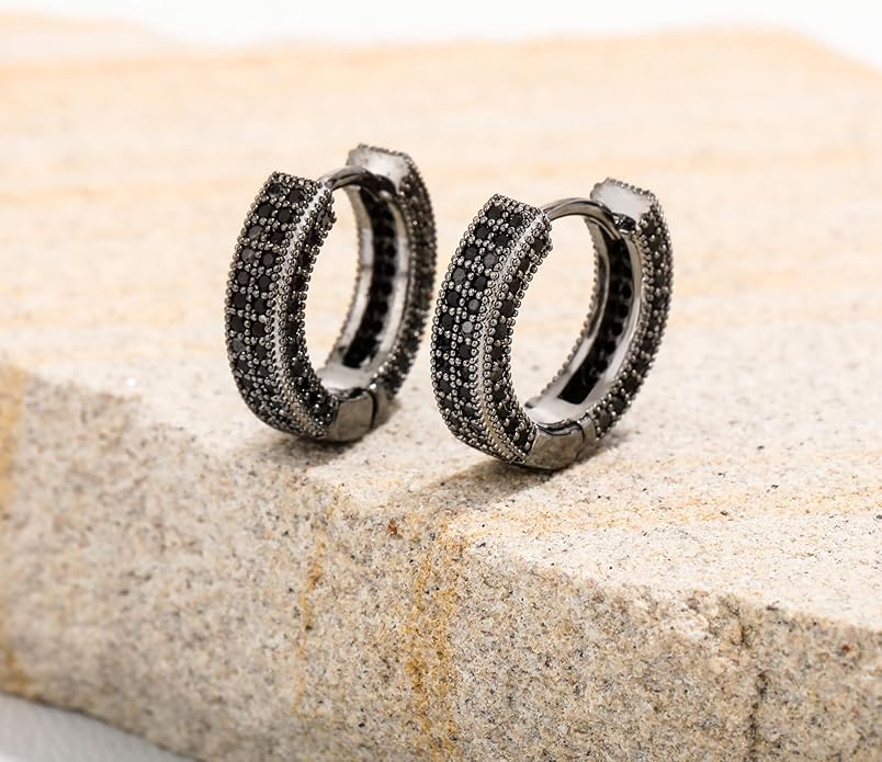 TOPGRILLZ Iced Out Hoop Earrings Cubic Zirconia Huggie Cartilage Cuff Hypoallergenic 14K Gold Plated Luxury Fashion Round Circle Earrings For Men Women