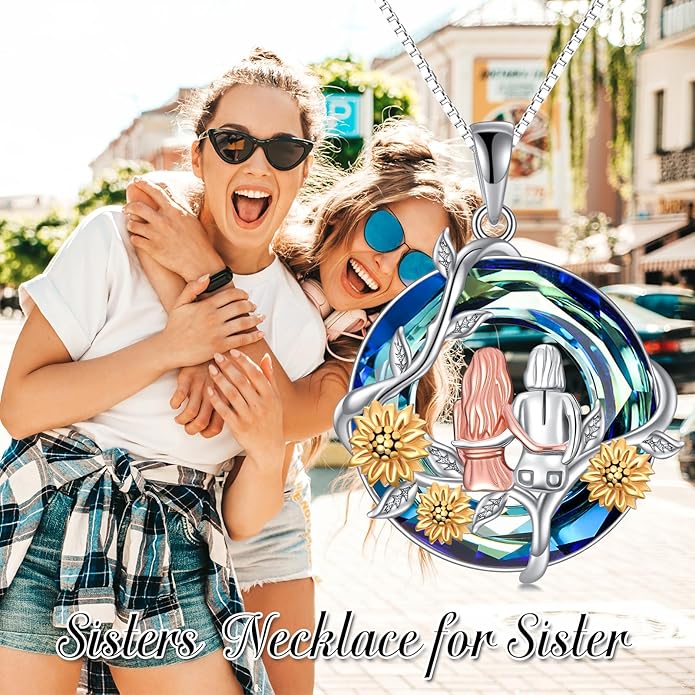 TOUPOP Sisters Gifts from Sister Necklace Sterling Silver Rose Flower with Crystal Jewelry Valentines Day Birthday Gifts for Women Best Friend Friendship