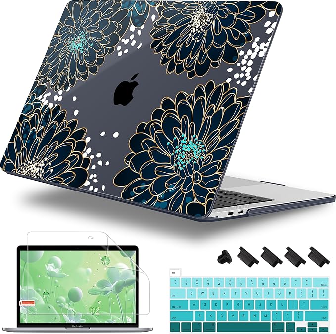 Case for MacBook Pro 13 inch with/Without Touch Bar (2016-2022, M2 A2338 M1 A2289 A2251 A2159 A1989 A1706 A1708), Hard Shell + Keyboard Cover + Dust Plug, Luxury Floral