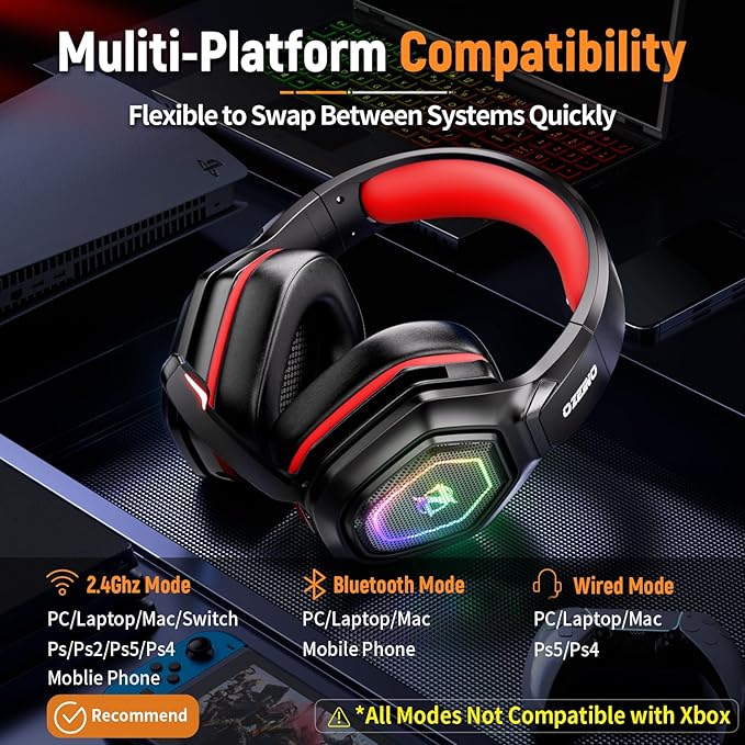 Wireless Gaming Headset with Flip Microphone
