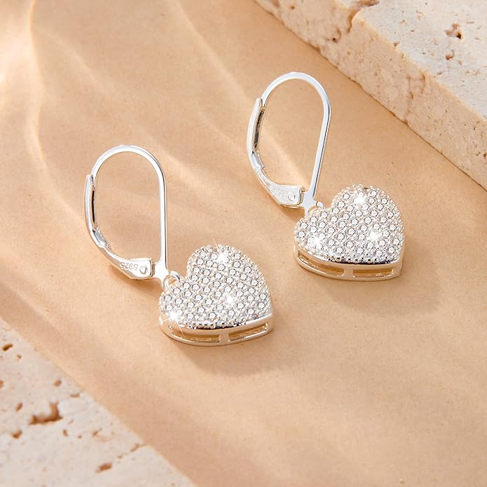 ALEXCRAFT 925 Sterling Silver Dangle Earrings, 14K Gold Plated Heart Waterdrop Earring for Women Trendy Hypoallergenic Leverback Earings Wedding Cubic Zirconia Dangle Earrings Jewelry for Women
