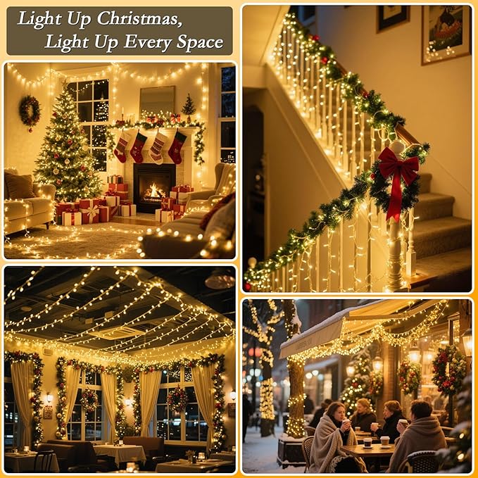 210FT 640 LED Christmas Tree Lights, Bright Warm White to Multicolor Outdoor Christmas String Lights for House, Fairy Lights with 11 Modes, Waterproof & Durable Indoor Outdoor Decor