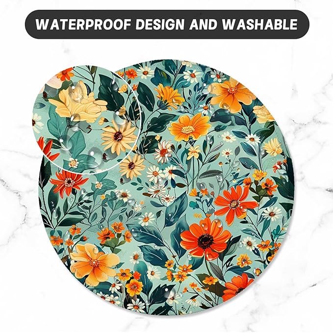 ITNRSIIET Round Mouse Pad with Stitched Edge Premium-Textured Waterproof Non-Slip Rubber Base Desktop Protection Mat Diameter 8.7 inches, Beautiful Flowers