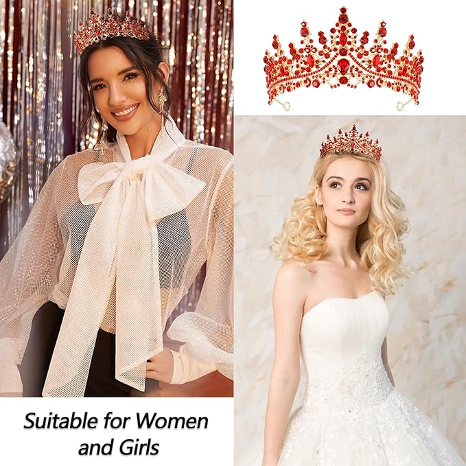 VELSCRUN Birthday Queen Tiara Crowns for Women Girls Red Crystal Birthday Queen Headband Sash Elegant Princess Crown Happy Birth Party Decorations Mom Sisters Birth Gift Hair Accessories