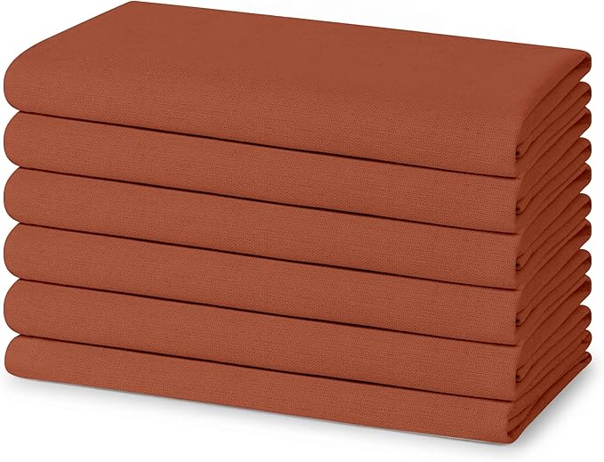 Blue Needles Solid Cloth Napkins Set of 6 Rust 100% Cotton Dinner Napkins 18x18 inches - Soft, Reusable, Absorbent & Washable Fall Thanksgiving Linen, Ideal for Events, Parties & Everyday Use