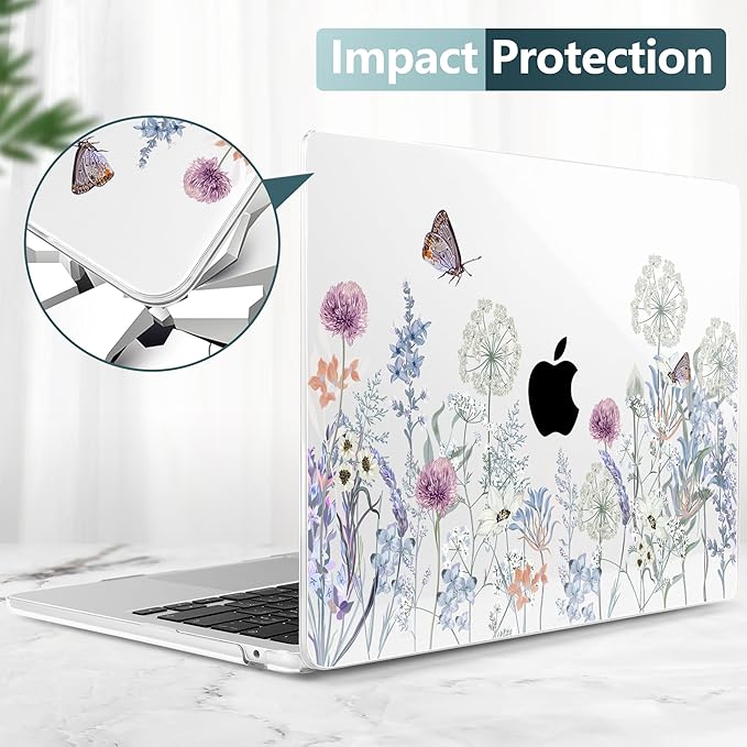 TWOLSKOO Compatible with M4 MacBook Air 13.6 inch Case 2025-2022 Release M4 A3240 M3 A3113 M2 A2681, Plastic Hard Shell & Keyboard Cover & Type C Adapter & Screen Protector, Dandelions