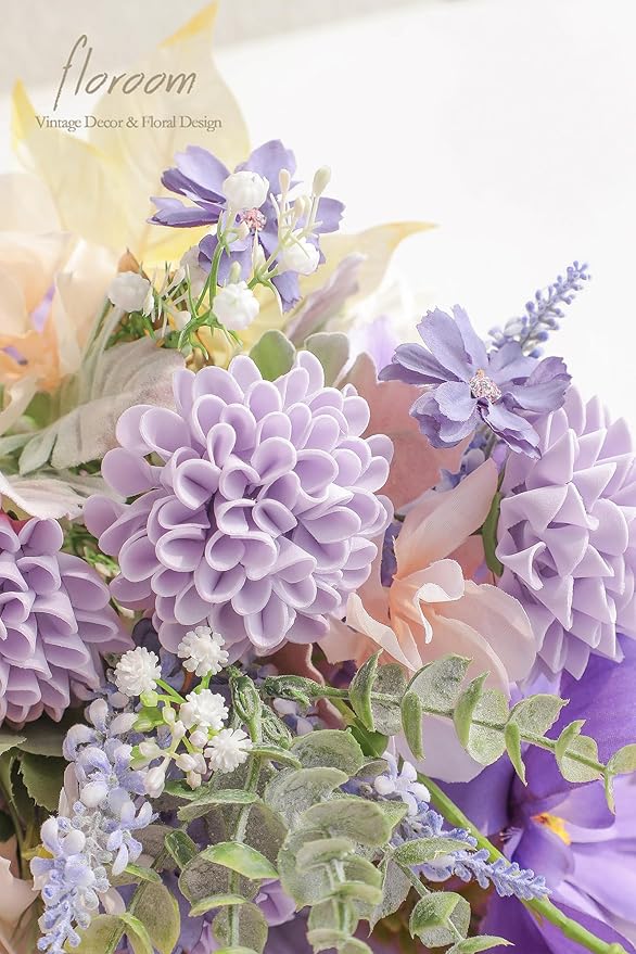 Floroom Artificial Dahlia Flowers 25pcs Real Looking Lilac Foam Fake Roses with Stems for DIY Wedding Bouquets Bridal Shower Centerpieces Floral Arrangements Party Tables Home Decoration