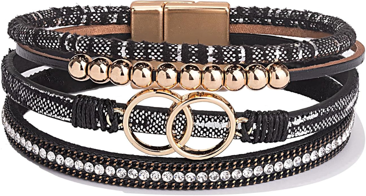 FANCY SHINY Boho Leather Wrap Bracelet Stackable Infinity Chunky Cuff Bracelets Western Hippie Outfits Jewelry Valentine Gifts for Women