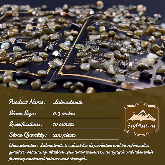 Polished Labradorite Crystal Chips 200 Pcs - 0.3" 10 Ounces Tumbled Stone Rock Jasper Agate Chips Crushed Sea Glass Stones Healing Reiki Crystal Making Home Decoration