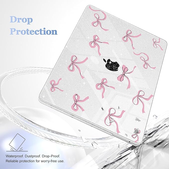 May Chen Case for MacBook Pro 13 inch M2 2023,2022,2021,2020 A2338 M1 A2251 A2289, Plastic Hard Shell Case for MacBook Pro 13" with Touch Bar Fits Touch ID, Clear Glitter Bow