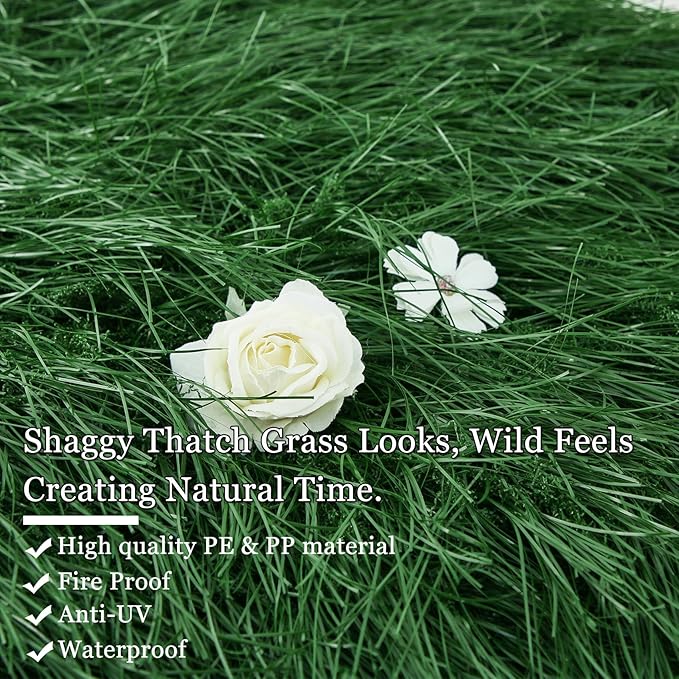 XLX TURF Faux Thatch Grass Placemats 4 Pack, 11"x11" Green Golf Themed Party Table Centerpiece Decor , Wild One Birthday, Indoor Outdoor Use