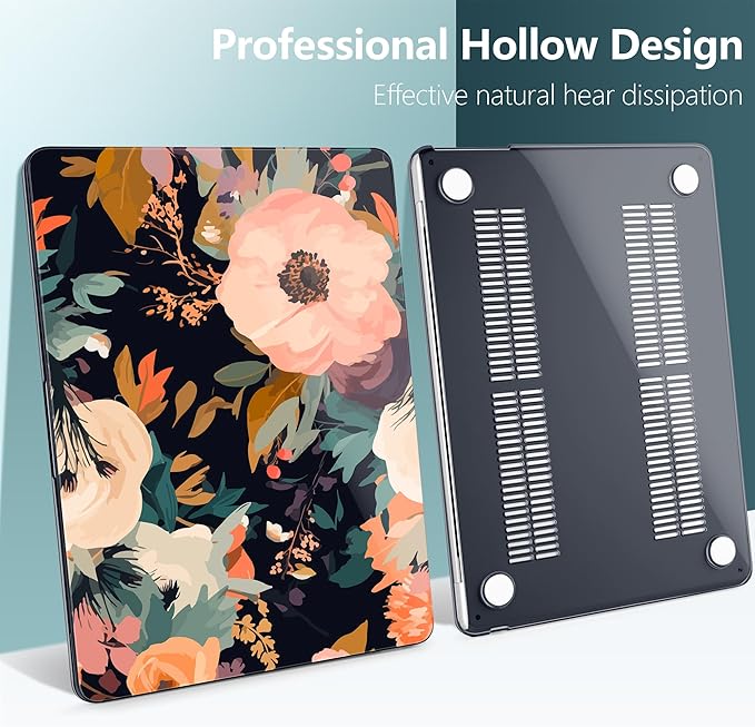 TWOLSKOO Compatible with M4 MacBook Air 15 inch Case 2025-2023 Released Model M4 A3241 M3 A3114 M2 A2941, Plastic Hard Shell & Screen Protector & Keyboard Cover &Type C Adapter, Bright Abstract Flower