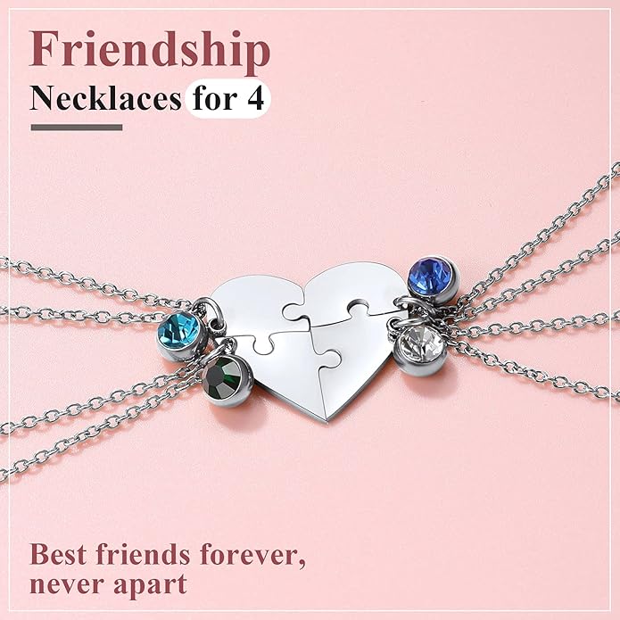 FindChic Personalized Matching BFF Necklace for 2/3/4/5/6 Puzzle Name Heart Pendant Stainless Steel Couple Necklace Set Customized Necklaces for Teen Girls
