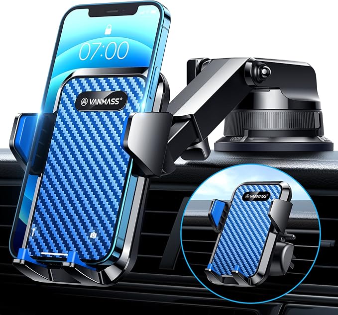 VANMASS [2024 Upgrade Phone Holders for Your Car [Super Suction Cup] Cell Phone Mount Car Dashboard Window Vent Desk Fit for iPhone 15 Pro Max 14 13 Universal Handsfree Automobile Vehicle Cradle，Blue