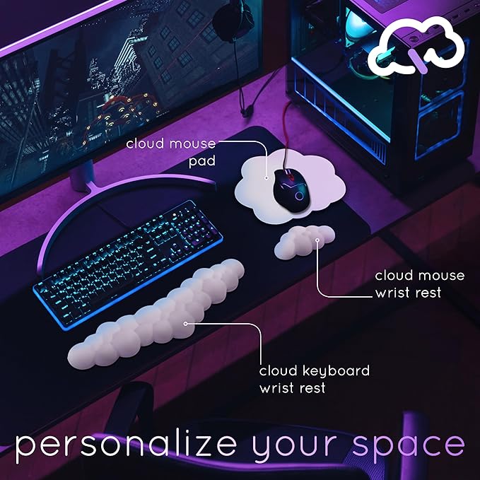 Qloud Cloud Wrist Rest Keyboard Wrist Rest for Computer Keyboard Pad, Cloud Keyboard Wrist Rest, Wrist Pad for Keyboard, Memory Foam, Non Slip Base, Comes with Mouse Pad - Beige