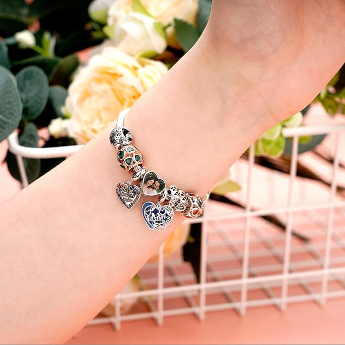 Annmors Personalized Photo Charm for Bracelet Necklaces,925 Sterling Silver Charm Love Heart Shaped Engraved Customize Picture Gift for Birthday Mother's Day Christmas,Bead Charms Jewelry for Women