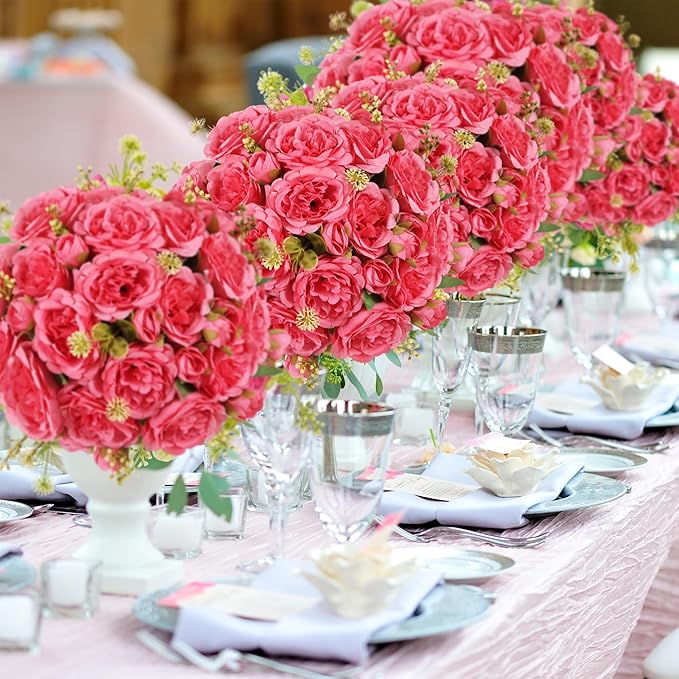 12 Packs Artificial Peonies Silk Flowers: Faux Peony Bouquet 12 Bundles, Fake Peonies Flowers Bulk for Centerpiece Table Wedding Party Home Decor for Vase Decoration (Rose Red)