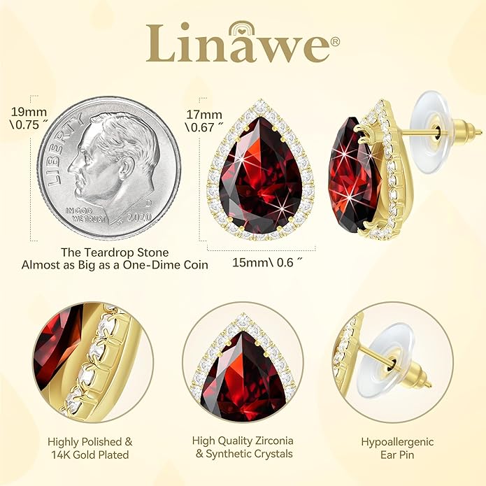 Linawe Women Stud Earrings, Teardrop Diamond Moissanite Cubic Zirconia Earrings Studs Rhinestone Jewelry Gold/Silver/Rose Gold