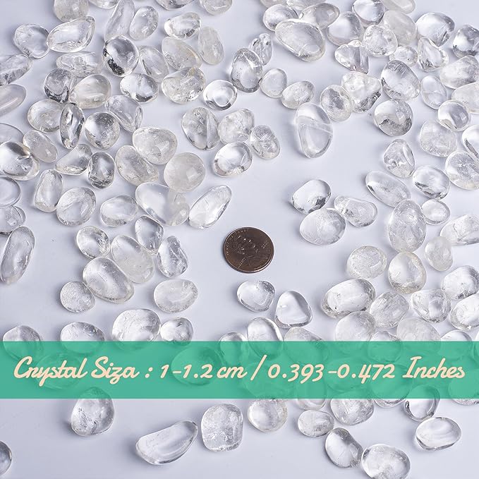 Polished Clear Quartz Crystal Chips Set, 128 Pcs 0.4" inches - Handpicked Tumbled Stones and Crystals Bulk for Healing, Reiki, Meditation, Witchcraft and Home Decor