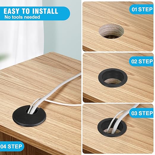 1-1/2" Black Desk Grommet，JTemgle Plastic Cable Hole Cover Computer Table Cord Wire Organizer Caps Desktop Cord Management for Home Office TV Stands Tabletops, 10 Pieces