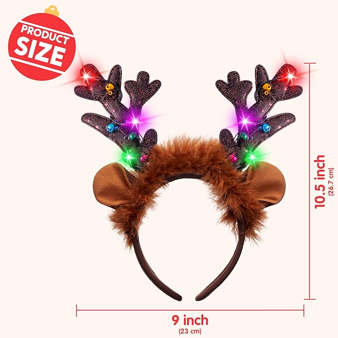 JOYIN Christmas 4PCS Reindeer Headband, Light-Up LED Antlers Reindeer Hat Holiday Headbands for Christmas Party Supplies and Holiday Parties Favors (ONE SIZE FITS ALL)
