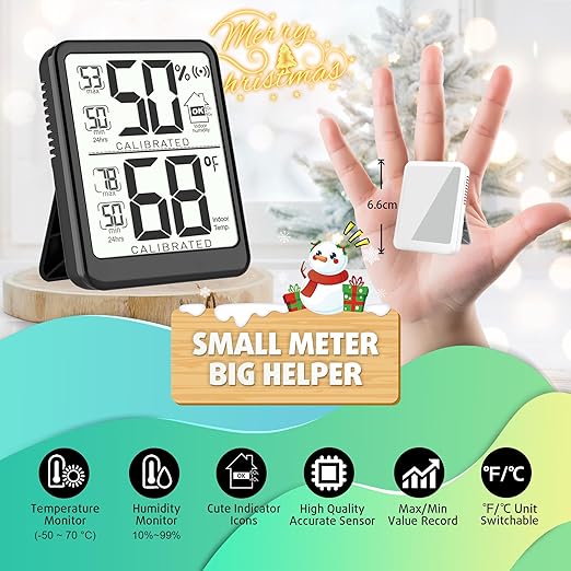 Antonki 2-Pack Room Thermometer, Digital Small Hygrometer Indoor Thermometer Humidity Gauge, Temperature Humidity Meter with Max/Min Record Monitor Sensor for Home, Plants - Battery Included