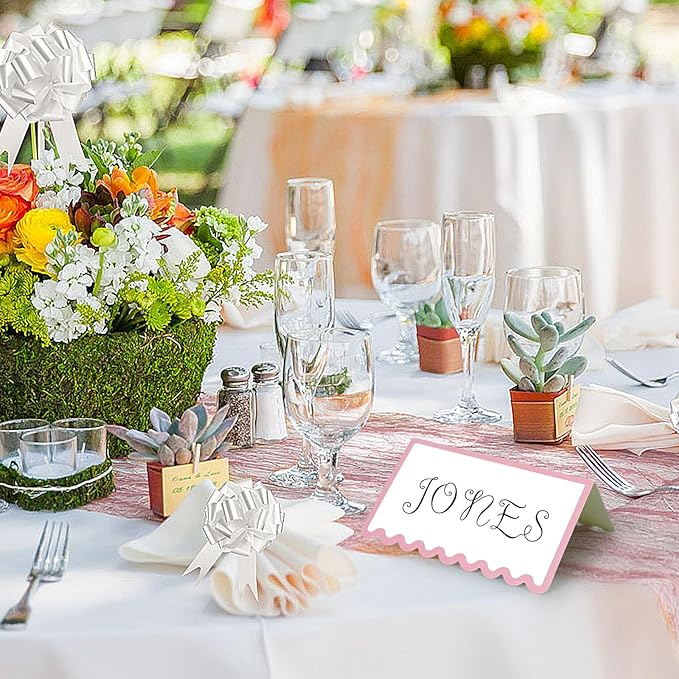 150 PCS Pink Scalloped Place Cards 2 x 3.5 Inch Blank Tented Place Card Name Cardstock Seat Assignment Label Card Reserved Table Signs Seating Signs for Birthday Party Wedding Setting