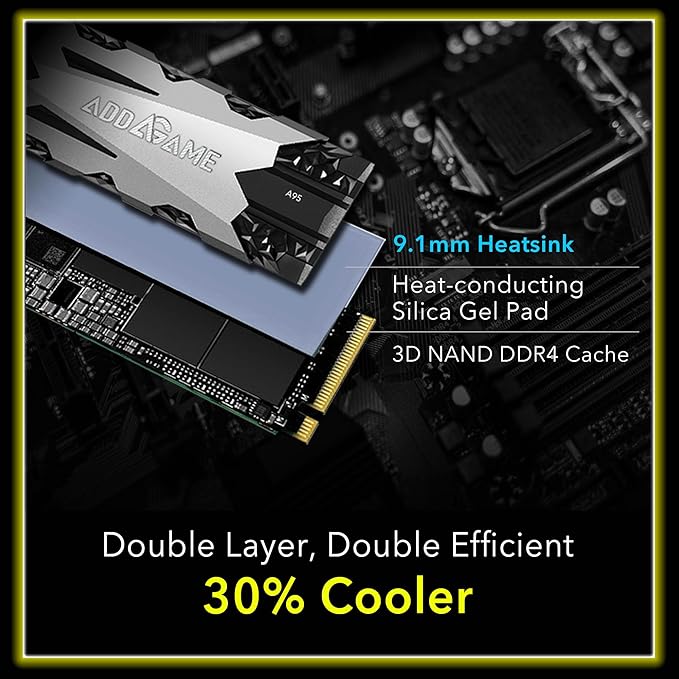 Addlink A95 2TB M.2 SSD Gaming PC Storage Expansion with Heatsink, up to 7200 MB/s, Internal Gaming SSD -2280 PCIe NVMe Gen4X4 3D TLC with Dram NAND SSD