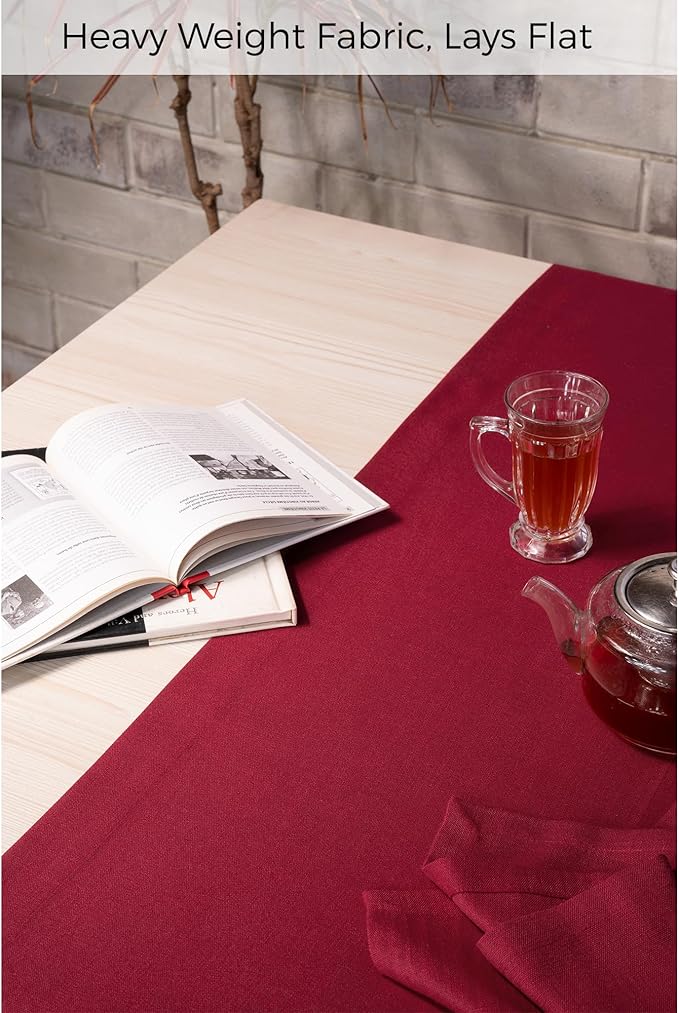 D'Moksha Homes Red Table Runner 14 x 60 Inch - Faux Linen Table Runner - Wrinkle Resistant, Machine Washable Ideal for Dresser, Coffee Tables, Thanksgiving, Christmas, Holiday - 100% Recycled Fabric