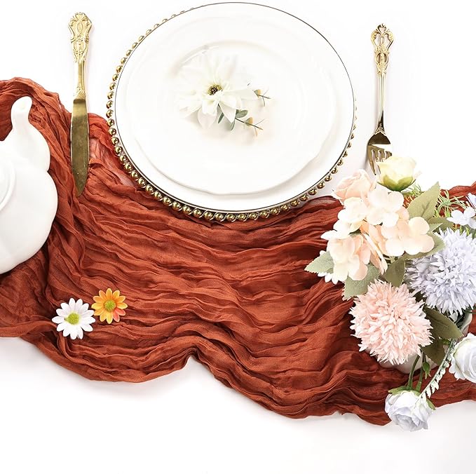 12 Pack Fall Table Runner Terracotta Cheesecloth Table Runner 10FT Boho Cheese Cloths Gauze Fabric 120 Inch Rustic for Thanksgiving Wedding Birthday Party Baby Shower Decorations