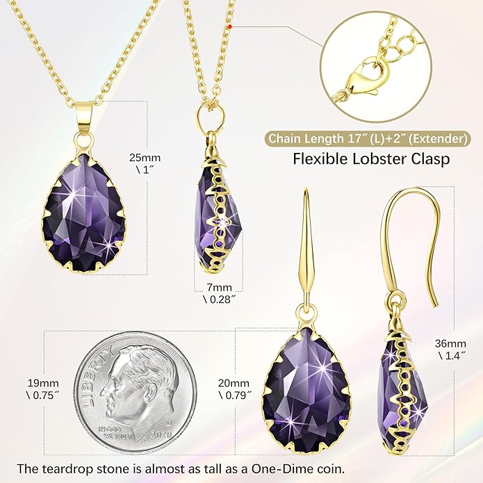 Linawe Crystal Jewelry Sets for Women, Imitation Diamond Pendant Necklace, Rhinestone Drop Dangle Earrings, Birthstone Cubic Zirconia Matching Wedding Jewelry, 14K Gold/Rose Gold/Silver Tones