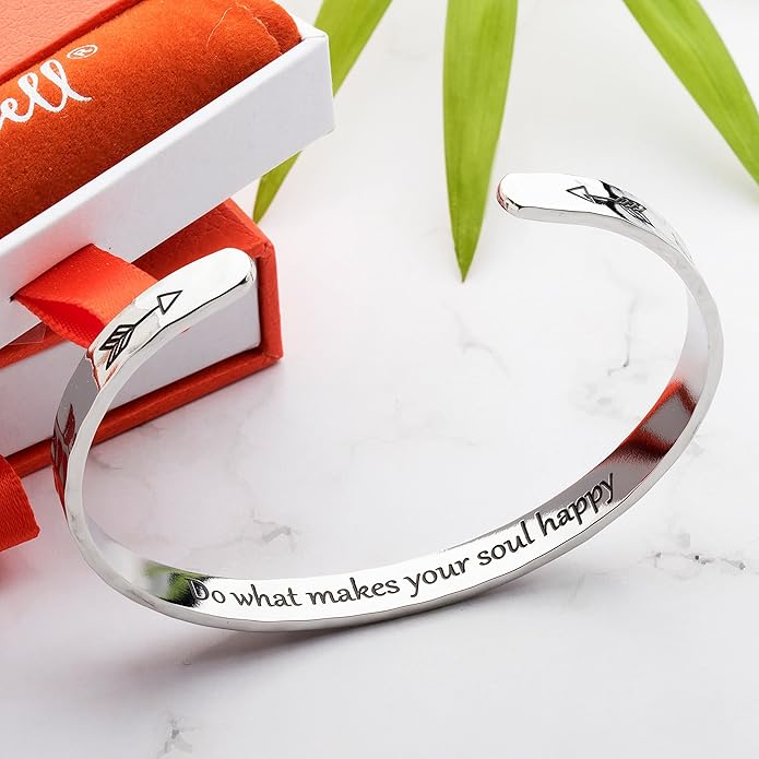 Carviell Engraved Cuff Bracelets for Women – Inspirational, Friendship, Love, Mom, Daughter, Sister, Christian, Graduation, Memorial & Wedding Gifts – 80+ Phrases – Stainless Steel, Gift-Ready