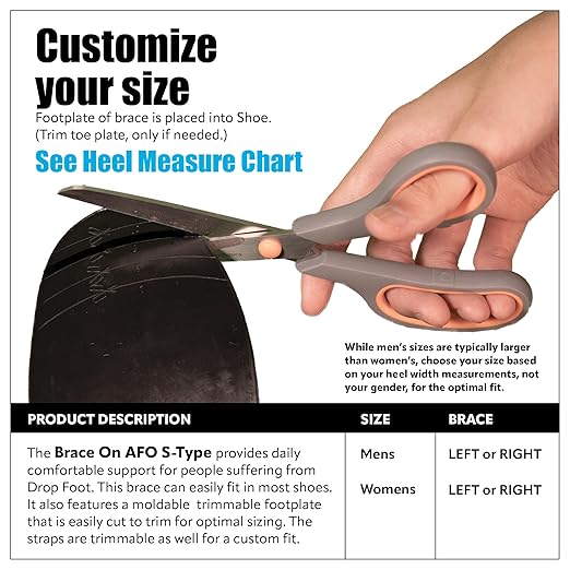 Brace On AFO S-Type - Drop Foot Stabilizer Brace, Moldable, Trimmable, Lightweight Polyethylene, Braces for Men, AFO Brace and Foot Drop Braces, Boot for Injured Foot, Men, Left