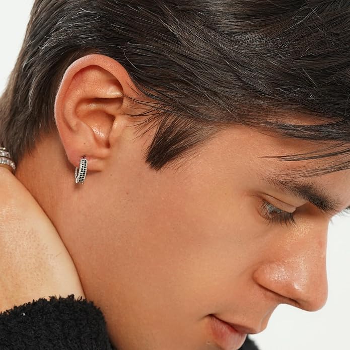 TOPGRILLZ Iced Out Hoop Earrings Cubic Zirconia Huggie Cartilage Cuff Hypoallergenic 14K Gold Plated Luxury Fashion Round Circle Earrings For Men Women