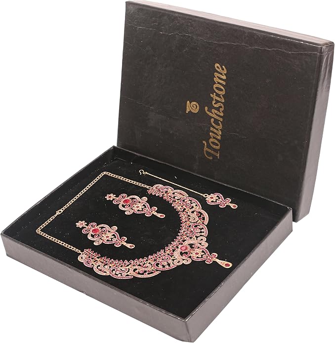 Touchstone Indian jewelry set for women bollywood gold jewellery wedding outfits necklace sets earrings bridal maang tikka fancy costume girls big desi accessories rhinestone in gold or silver tone