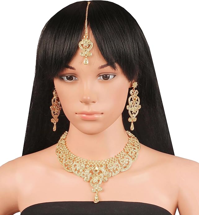 Touchstone Indian jewelry set for women bollywood gold jewellery wedding outfits necklace sets earrings bridal maang tikka fancy costume girls big desi accessories rhinestone in gold or silver tone