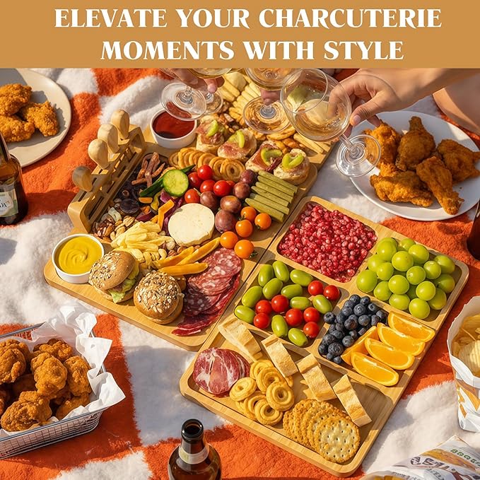 Large Bamboo Charcuterie Boards 2 Sets(16"*12"*0.8") Cheese Board & Platter Tray Accessories with Knives for Entertaining | Wedding, Bridal Shower & Housewarming Gifts for Women and Couples
