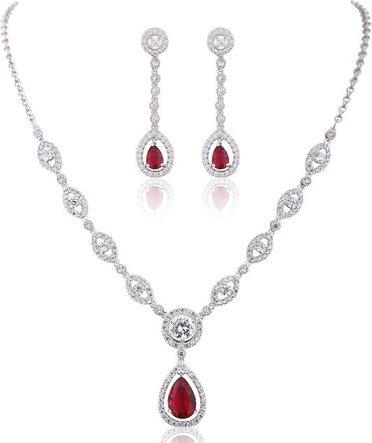 GULICX AAA Cubic Zirconia CZ Silver Plated Base Women's Party Jewelry Set Earrings Pendant Necklace
