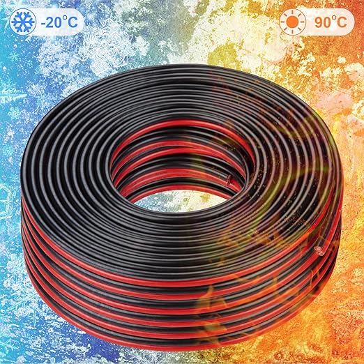 10 Gauge Wire 100FT Tinned Copper Wire-2 Conductor Parallel Wire Insulated Stranded Wire for Solar Panel Car Audio Automotive Low Voltage Electrical Wire for LED Lighting (10AWG 100FT)