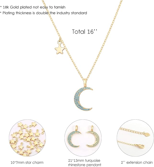 Aobei Pearl 18K Gold Plated Moon Star Lion Evil Eye Love Heart Cross Pendant Necklace Medallion Paperclip Chian Choker Layering Jewery for Women