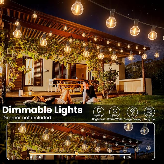 RTTY Outdoor String Lights 150ft, G40 Led Patio Lights with 75pcs Plastic Globe Bulbs,Shatterproof Waterproof Connectable Hanging for Porch Cafe Bistro Backyard Gazebo Balcony Deck Party