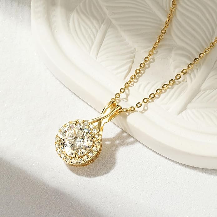 2CT Infinity Moissanite Pendant Necklace, Round Cut 8mm D Color Halo Necklace 925 Sterling Silver Adjustable Chain, Elegant Jewelry Gifts for Women